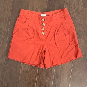 LOFT High Waist Orange Shorts with Button Detail